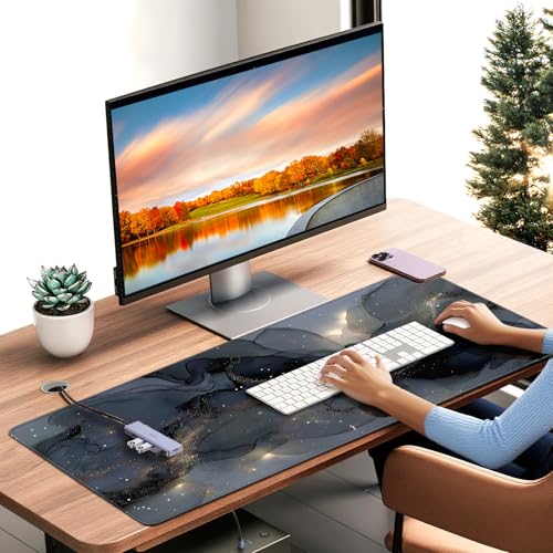 Extended Gaming Mouse Pad, Navy Blue Marble Pattern, 35.4 x 15.7 inches, XXL Extra Large Desktop Pad, Non-Slip Base, Waterproof, Suitable for Home Gaming and Office Use - color: Gray Marble Design