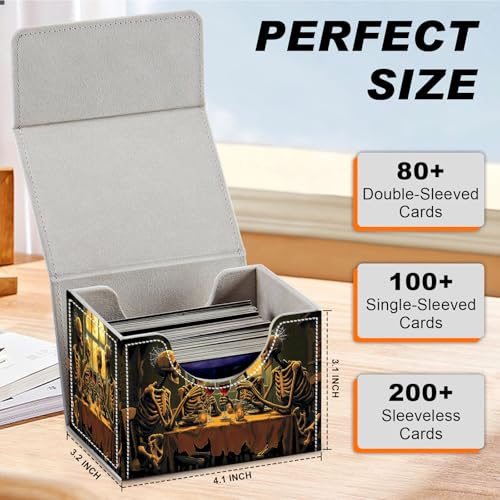 Magnetic Closure TCG Deck Box Portable Card Holder Trading Card Deck Box | PU Leather Collectible Card Case Game Trading Card Deck Box Storage Scratch Resistant Lining, Skeleton People Party - color: Skeleton People Party