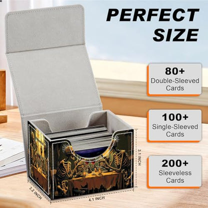 Magnetic Closure TCG Deck Box Portable Card Holder Trading Card Deck Box | PU Leather Collectible Card Case Game Trading Card Deck Box Storage Scratch Resistant Lining, Skeleton People Party - color: Skeleton People Party