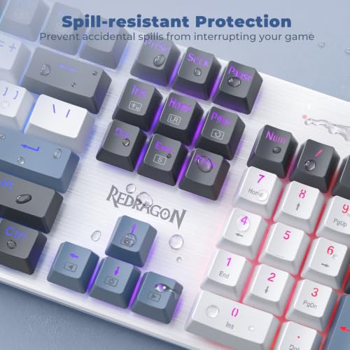 Redragon Mechanical Gaming Keyboard Wired, 11 Programmable Backlit Modes, Hot-Swappable Red Switch, Anti-Ghosting, Double-Shot PBT Keycaps, Light Up Keyboard for PC Mac, Blue - color: White Blue