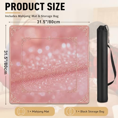 Pink Sparkle Mahjong Mat for Table 31.5''x31.5'', Non-Slip Noise Reduction Mah Jongg Mats with Carrying Bag for American Mahjong, Poker, Board Games, Card Games & Dominoes - color: Pink Sparkle