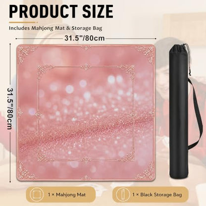 Pink Sparkle Mahjong Mat for Table 31.5''x31.5'', Non-Slip Noise Reduction Mah Jongg Mats with Carrying Bag for American Mahjong, Poker, Board Games, Card Games & Dominoes - color: Pink Sparkle