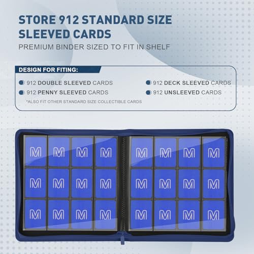 Premium Card Binder 12 Pocket for 720 Pockets Trading Card Binder, PU Zipper Card Collection Album, Sturdy Side-Loading Card Book Holder for MTG, TCG, Game Cards, Sports Cards - color: 12 Deep Blue
