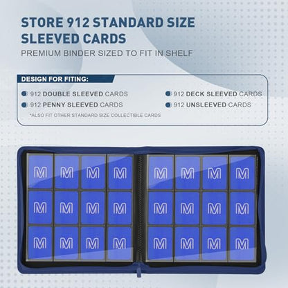 Premium Card Binder 12 Pocket for 720 Pockets Trading Card Binder, PU Zipper Card Collection Album, Sturdy Side-Loading Card Book Holder for MTG, TCG, Game Cards, Sports Cards - color: 12 Deep Blue
