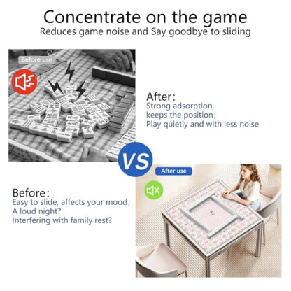 Pink Checkered Mahjong Mat, 31.5 * 31.5in Anti Slip American Mahjong Mat for Table, Noise Reduction, Neoprene Mah jongg Mats with Carrying Bag & 3 Dices, Mahjong Sets Gift, Board Tile Games Mats - color: Rose