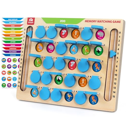 Coogam Memory Matching Game, Wooden Board Travel Toy with Memory Cards | Essential Activity for Road Trip Airplane/Car/Camping, Fine Motor Educational Gift Toy for 3 4 5 Year Old Kids
