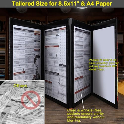 Haxtec DND DM Screen with Magnetic Pockets - 4 Panel Replaceable A4 Vertical Screen for Dungeons and Dragons, TTRPG, Warhammer, Shadowrun - Dry Erase, Eco Friendly Paper, Gift for Dungeon Masters - color: Black & Magnetic
