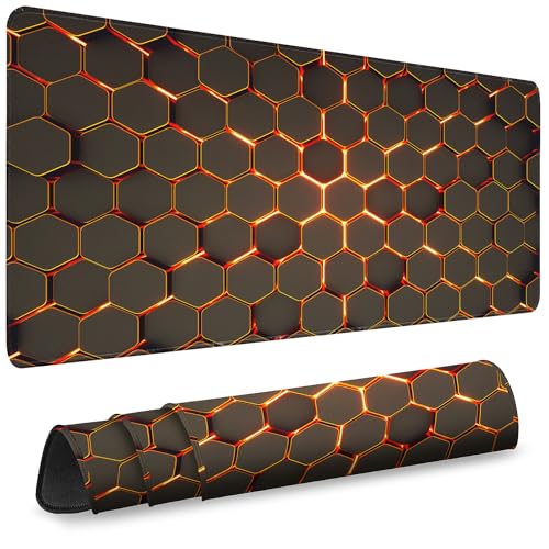 Mouse Pad Gaming - Desk Mat for Keyboard and Mouse - Large Mouse Pads for Desk, Gaming Mousepad with Non-Slip Base, Desks Pad (31.5" X 11.8") for Game, Office and Home - color: Honeycomb Geometry - Black Orange, size: 31.5L x 11.8W inches
