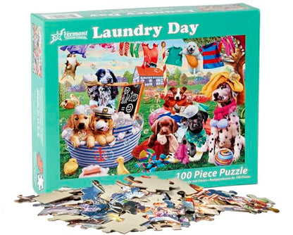 Laundry Day Jigsaw Puzzle 100 Piece by Vermont Christmas Company - Larger Pieces Perfect for Kids & Seniors
