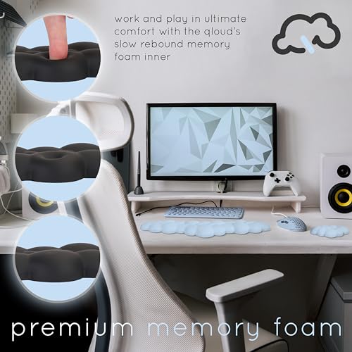 Blue Cloud Keyboard Wrist Rest – Create-ables Qloud Blue Wrist Rest for Computer Keyboard and Mouse, Ergonomic Memory Foam Wrist Pad with Non-Slip Base, Includes Cloud Mouse Pad - color: 07 Light Blue