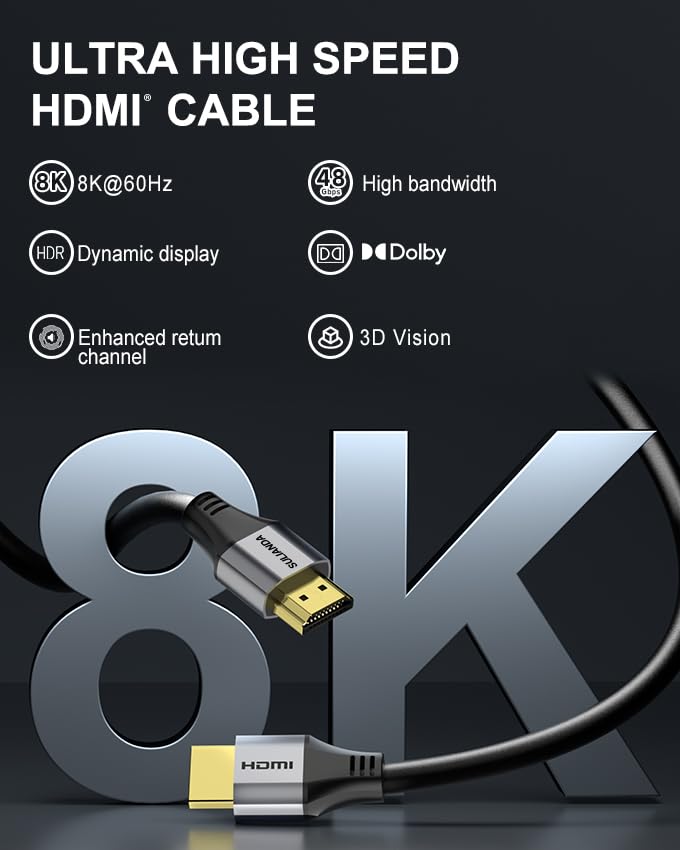 Certified Ultra High Speed HDMI Cable 3.3ft(1m) 48Gbps, Supports 8K@60Hz 4K@120Hz 2K@144Hz HDR10+ eARC HDCP2.3 Compatible with Xbox Series X/S,PS5,TVs,Monitors,Projectors，Home Theater System