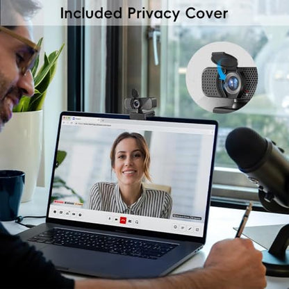 2K Webcam PC Webcam with Microphone and Physical Privacy Cover, Noise-Canceling Microphone, Auto Light Correction, Wide Angle, Plug and Play for Conferences/Online Classes/Live Streaming/Zoom/Teams - style: 2K