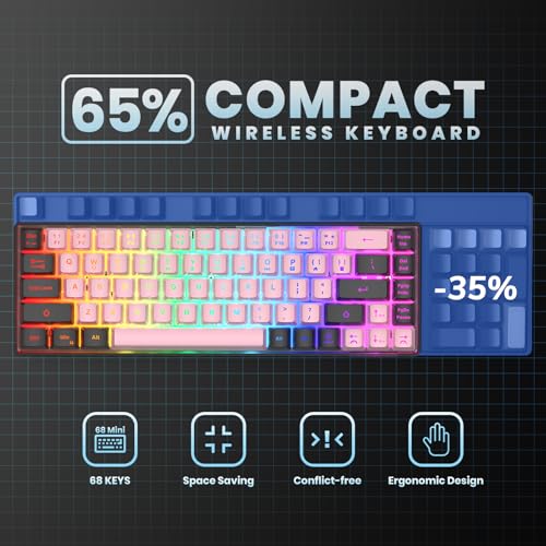 GEODMAER 65% Wired Gaming Keyboard, LED Backlit, Ultra-Compact Anti-Ghosting No-Conflict 68 Keys Membrane Gaming Wired Keyboard for PC Laptop Windows Gamer(Pink-Black) - color: Pink-Black