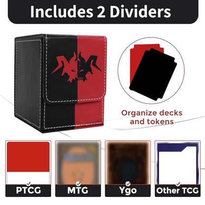 Card Deck Box with 2 Dividers, MTG Commander Deck Box Holds 100+ Double-Sleeved Cards, Leather Magnetic Deck Case Compatible with Magic TCG CCG Cards, Black/Red - color: 1. Blac k& Red, size: 100 Double-sleeved Cards Vertical