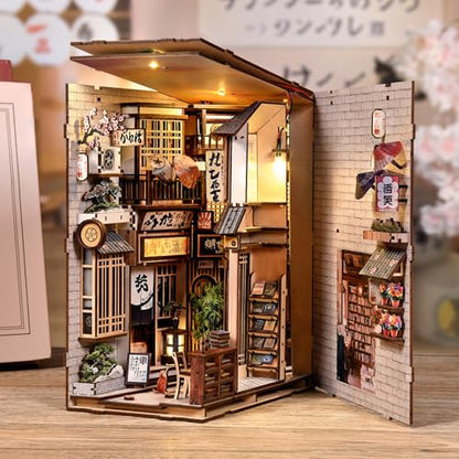 Book Nook Kit - DIY Miniature Dollhouse Kit, Japanese Style 3D Wooden Puzzle with LED Lights for Adults and Teens, Tiny House Bookshelf Decor, Gifts for Family and Friends - style: Alley of Awaiting Cats