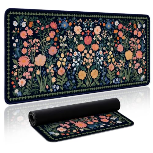 Aesthetic Desk Mat, Cute Whimsy Garden Desk Pad Protector for Work & Decor, 31.5" x 11.8", Pretty Non-Slip Extended Mouse Pad for Office or Home - color: G.Garden of Whimsy, size: 31.5L x 11.8W inches