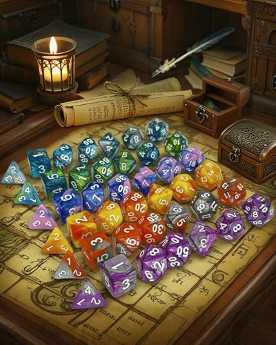 Polyhedral Dice Set, 42 Pieces - 6 Sets of RPG Dice with 1 Bag for Dungeons and Dragons D&D RPG MTG Board Games, Includes D20, D12, D8, D6, D4, D10 (0-9) and D10 (00-90) - color: Multicolor