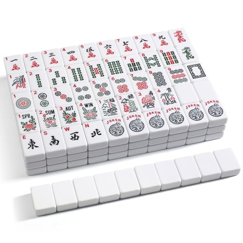 American Mahjong Tile Set, 166 White Tiles & 4 All-in-One Wooden Racks with Pushers, Mah Jongg Game Sets with Blue Mahjong-Themed Carrying Bag - color: Blue