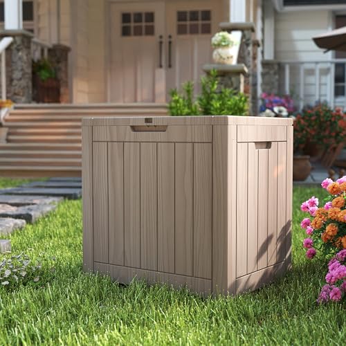 35 Gallon outdoor cushion storage deck boxes outdoor waterproof, package delivery boxes for outside, Outdoor Storage Lockable for Patio Furniture, Garden Tools and Pool Supplies, Light Brown - color: Light Brown, size: 35 GAL