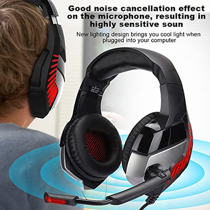 Gaming Headset HighQuality Wired Head Mounted Headphone with Noise Cancellation for Black Red 50mm Speakers (Black Red)