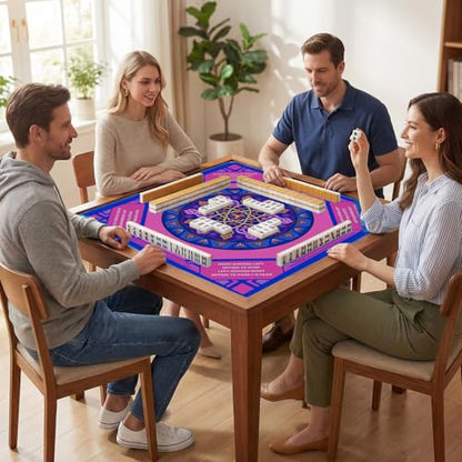 Elstey Mahjong Mat, Non-Slip Neoprene Mahjong Table Cover with Game Rules & Carrying Bag, Noise Reduction Square Board Game Mat for Poker, Dominoes, Tile Games, 32.2x32.2 Inch, (Mandala Style) - color: Pink