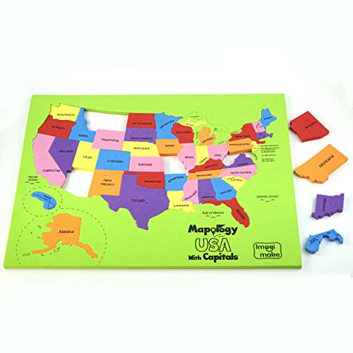 Imagimake Mapology USA Map Jigsaw Puzzle, Learn States, Capitals with Flags | Educational Geography Toy, 50 State Puzzle, Learn USA Capitals, Birthday Gift for Boy & Girl Ages 5,6,7,8,9,10,11,12 Year Old - style: USA Map with Capitals