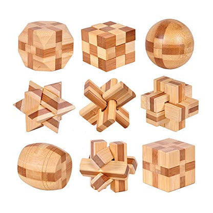 VolksRose 9pcs Wooden Brain Teaser Puzzles, IQ Challenge Puzzle Games, Logic Smart Mind Puzzle Box Lock Toy Removing Assembling 3D Small Puzzle Gift Set for Adults Teenagers Kids, 1.8inch 4.5cm - color: A-9pcs-4.5cm