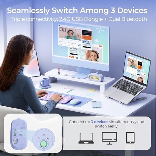 seenda MOU001 Bluetooth Wireless Mouse for Laptop,Slim Mice,Green&Purple | Rechargeable Computer mouse with USB and dual Bluetooth, 3-level DPI and quiet clicks for Windows, Macbook, iPad and Travel. - color: green&purple
