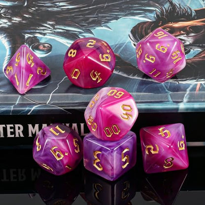 QMAY DND Dice Set -D&D Polyhedral Dice (7 Pcs) for Dungeons and Dragons (Purpulr and White) - color: Purpulr and White