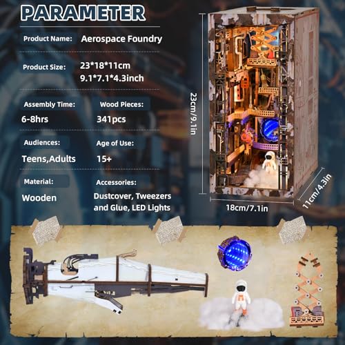MiniCity Aerospace Foundry Book Nook Kit, Wooden Miniature House with LED | Build a space foundry in 8-10 hr; 341-piece kit includes LED, dust cover, glue/tools and guide for shelf display, ages 14+. - style: Aerospace Foundry