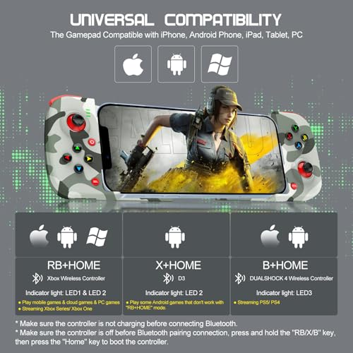 Joso Phone Controller for iPhone/Android Support Phone Case, Mobile Gaming Controller with Ergonomic Design - Wireless Gamepad for Cloud Gaming & PS Remote Play - color: Camouflage