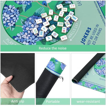 Dark Green Mahjong Learning Mat (33” x 33”) with Black Carrying Bag, Anti-Slip, Mahjong Mat for Table, Board Games, Tile Games and Cards - color: Dark Green