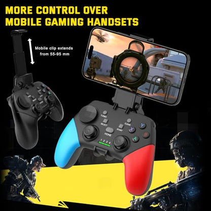 Joso Wireless Mobile Gaming Controller for iPhone, Android, iPad, Tablet, PC, Phone Controller with Phone Clip Supports Cloud Game, COD Mobile, Genshin Immpact, Remote Player Gamepad - color: Black+Blue+Red