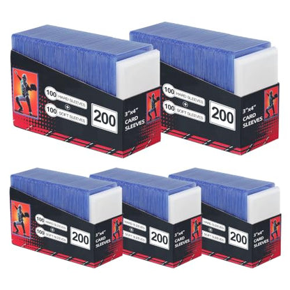 1000 Card Sleeves, Clear Hard Sleeves for Cards, 3"X4" Card Protectors, Baseball Card Sleeves, Hard Plastic Card Holder for Trading Sports Football Game Cards (500 Hard Sleeves+500 Penny Sleeves) - size: 500 Hard+500 Soft Sleeves