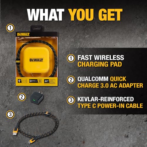 DEWALT Heavy Duty Wireless Charger, 10W Max Fast Wireless Charging Pad | Compatible with iPhone 17/16/15/14/13/12/11/X/8 Pro Max Plus Samsung Galaxy S22/S21 AirPods