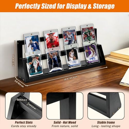 2-Tier Wooden Trading Card Display Stand - Black Display Case for Graded Sports Cards, Baseball & Basketball Card Collection Showcase(WD4017) - color: Black 2-tier