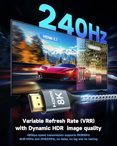 ARISKEEN 8K HDMI Cable 3FT 2-Pack, 48Gbps High Speed HDMI 2.1 Cable, 8K 60Hz, 4K 120Hz 144Hz Support for HDR 10, HDCP 2.2 2.3, eARC, DTS:X, Braided HDMI Cord Compatible with Laptop/HDTV - 3 Feet - size: 3 Feet