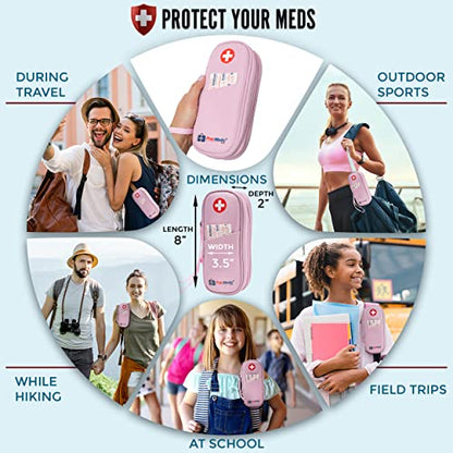 PracMedic Bags Epi Pens Carrying Case- Insulated Epipen Carry Case (Pink) | Holds 2 Epi Pens, Auvi-Q or Neffy, Inhaler & Antihistamine. Medical Case for Allergy, Asthma & Diabetes Medicines - color: Quartz Pink