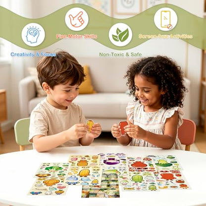 Dizdkizd Vegetable Stickers for Kids, Make a Face Stickers Mix and Match Veggie Craft for Water Bottles, Windows, Scrapbooks, Birthday Party Favors, Classroom Rewards - style: Vegetable