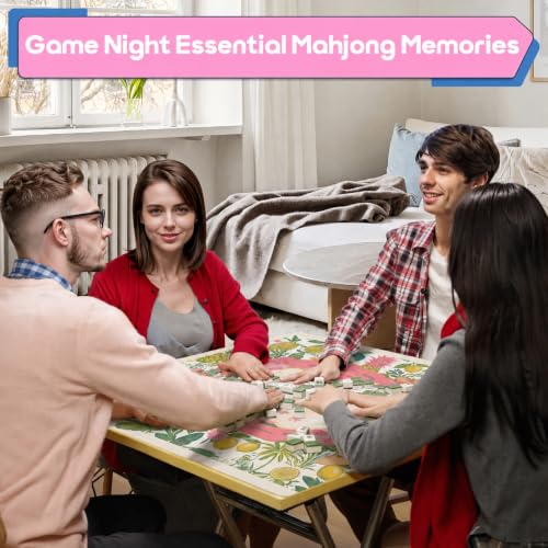 Tropical Mahjong Mat for Table - 3mm Non-Slip American Mahjong Mats - Waterproof Quiet Coastal Lemon Pineapple Design - Includes Carrying Bag & Gift Box - No Crease Surface (Tropical Paradise Pink) - color: Tropical Paradise Pink