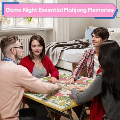 Tropical Mahjong Mat for Table - 3mm Non-Slip American Mahjong Mats - Waterproof Quiet Coastal Lemon Pineapple Design - Includes Carrying Bag & Gift Box - No Crease Surface (Tropical Paradise Pink) - color: Tropical Paradise Pink