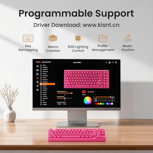 Kisnt KN85 Wireless Silent Mechanical Keyboard, 75% Layout, Bluetooth/2.4GHz/USB-C, Custom RGB Backlit, Hot Swappable, Quiet Typing for Windows/Mac/PC (Berry Red) - color: Berry Red