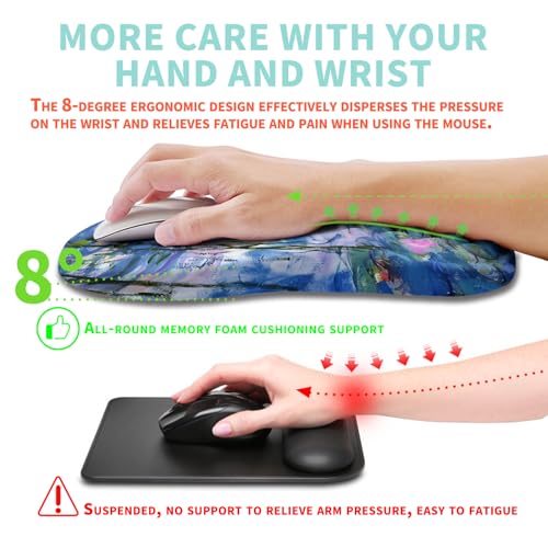Ergonomic Mouse Pad Wrist Support with Memory Foam Massage Bulge, Carpal Tunnel Pain Relief Mousepad Wrist Rest for Mouse(12x8 inch, Lotus Pond) - color: Kg035-lotus Pond