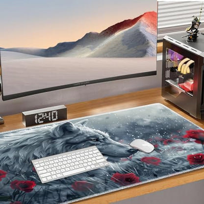 for MTG Playmat Non-Slip Rubber Play Mat with Storage Bag Combination, Ideal for Card Game Lovers TCG Play Mat, Wolf and Rose - color: Wolf and Rose
