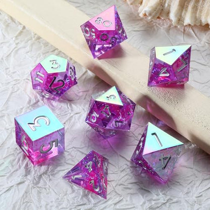 Iridescent Plating Purple Sharp D&D Dice, DNDND Handmade DND Resin Sharp Edge D&D Die with Gift Case for Dungeons and Dragon Tabletop Games (Iridescent Plating Purple) - color: Iridescent Purple