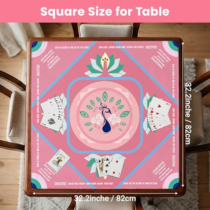 Mahjong Mat with Rules, 32.2 Inch Square Mahjong Mats for Table, Noise Reduction Mah Jong Mat, Rubber Anti-Slip Base for Board Games, Tiles Game & Dominoes Pink - color: Pink