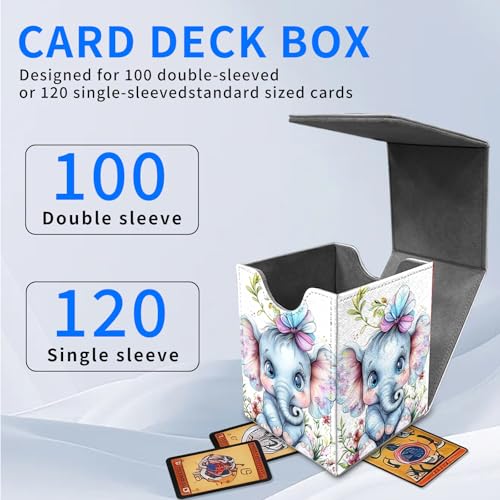 for MTG Deck Box, Commander Deck Case Fits 100 Double Sleeved Cards, PU Leather Storage Box, Compatible with Magic/TCG/PTCG/EDH/Sport Cards,Baby elephant - color: Baby elephant