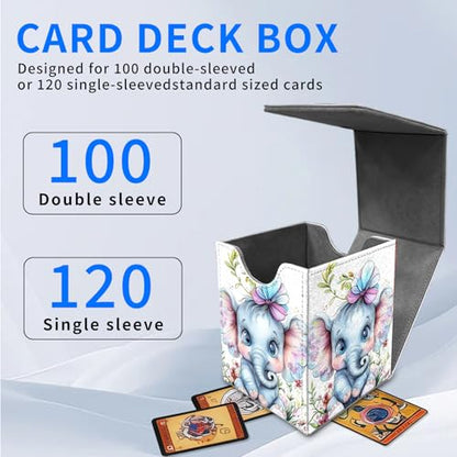 for MTG Deck Box, Commander Deck Case Fits 100 Double Sleeved Cards, PU Leather Storage Box, Compatible with Magic/TCG/PTCG/EDH/Sport Cards,Baby elephant - color: Baby elephant