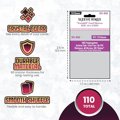 Sleeve Kings Everdell Mini Compatible Card Sleeves – 110 Pack, 44 x 63 mm, Extra Clear 60 Micron Polypropylene, Acid-Free, PVC-Free – SKS-8840 - size: 44 x 63 mm, style: Everdell Mini Compatible