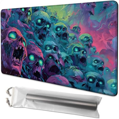 for MTG Playmat 24 x 14 Inches Fantasy Skull Magic Play Mat Card Game Mat for Magic The Gathering TCG PTCG Playmat with Free Storage Bags Non-Slip Backing and Stitched Edge - color: Fantasy Skull No With Zones